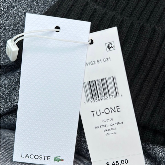 Lacoste Beanie Skully Black ribbed Wool Brand New $45 Retail - Picture 7 of 7